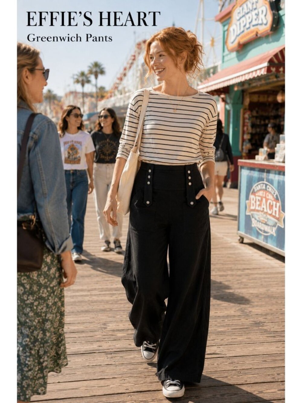 NEW Effie's Heart Women's Greenwich Black Wide Leg Sailor Knit Pants L